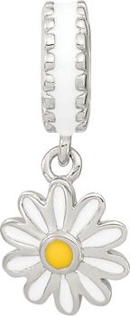 Sterling Silver Reflections Rhodium-plated Enamel Daisies Bead
