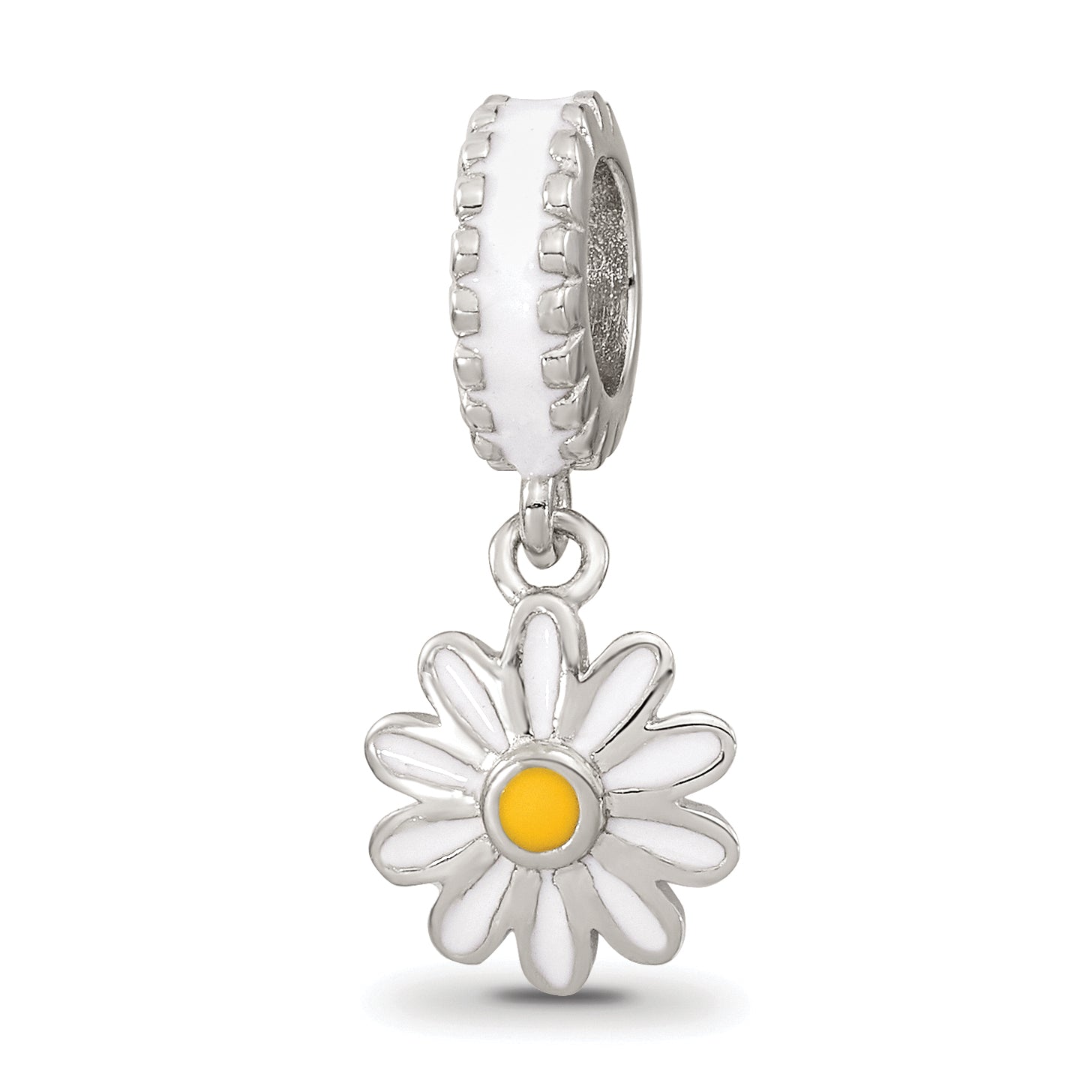 Sterling Silver Reflections Rhodium-plated Enamel Daisies Bead Main image