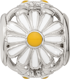 Sterling Silver Reflections Rhodium-plated Enamel Daisies Bead