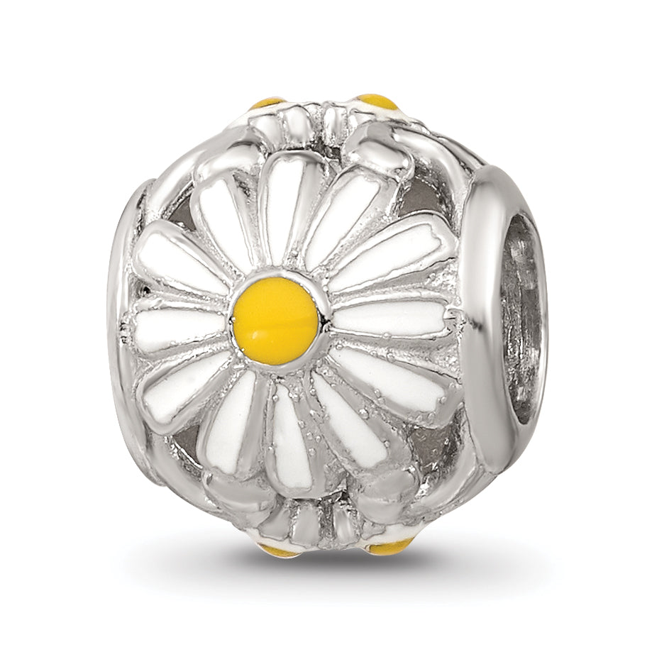 Sterling Silver Reflections Rhodium-plated Enamel Daisies Bead Main image
