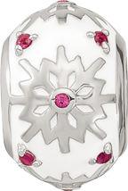 Sterling Silver Reflections Rhod-plated Enamel Crystal Snowflake Bead