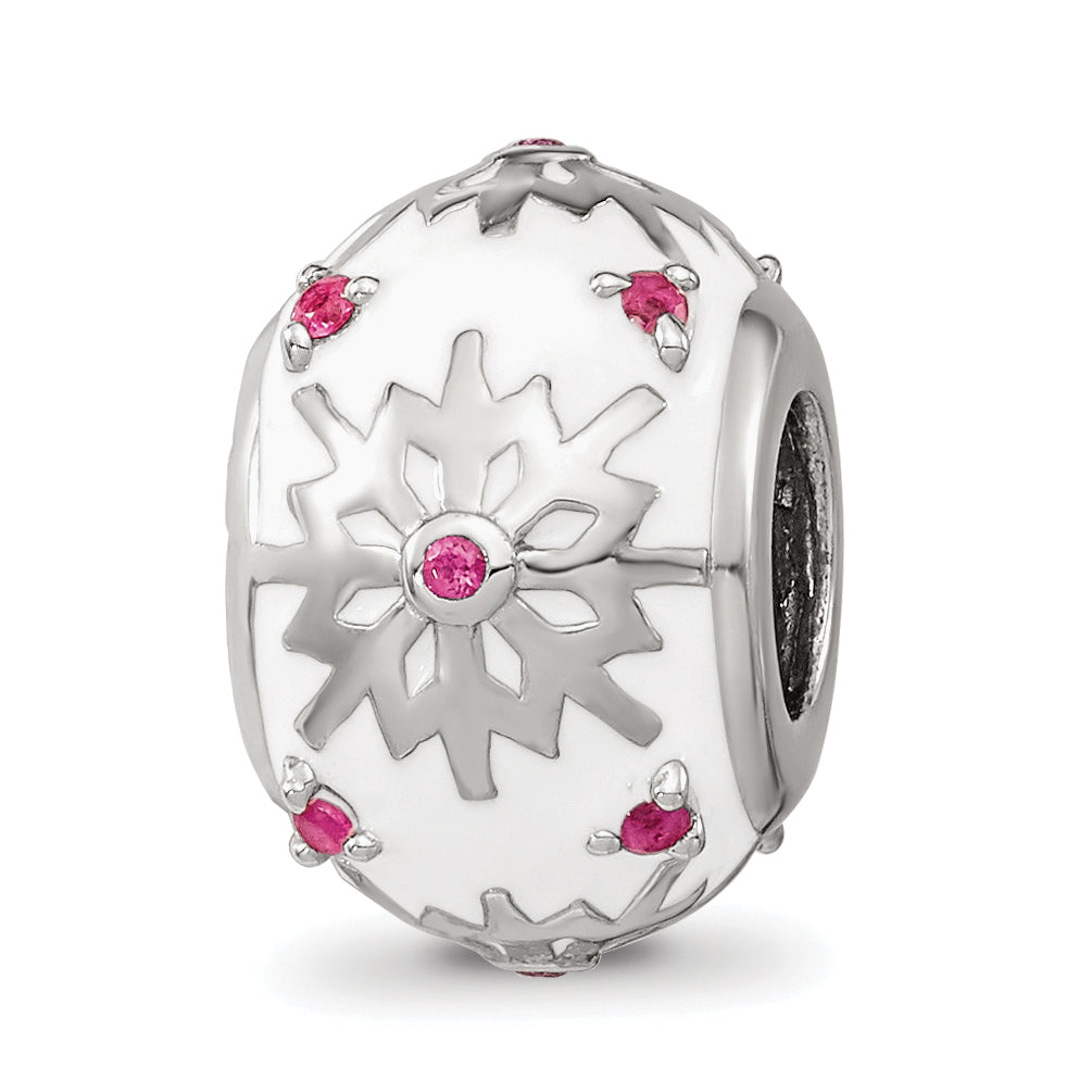 Sterling Silver Reflections Rhod-plated Enamel Crystal Snowflake Bead Main image