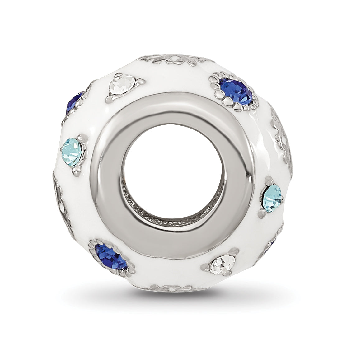 Reflections Sterling Silver Rhodium-plated Enamel Preciosa Crystal White and Blue Snowflake Bead Secondary image