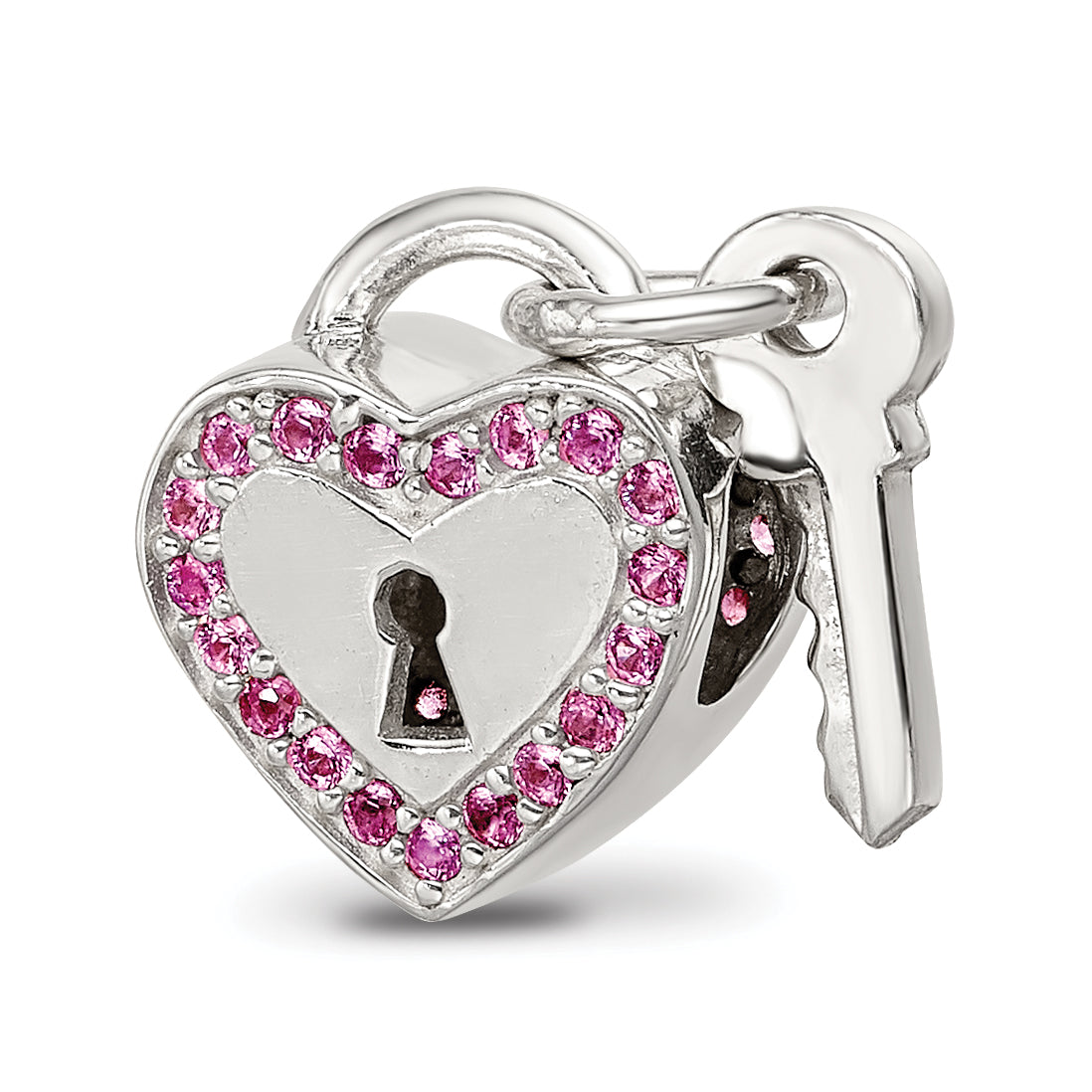 Sterling Silver Reflections CZ Heart & Key Lock Bead Main image
