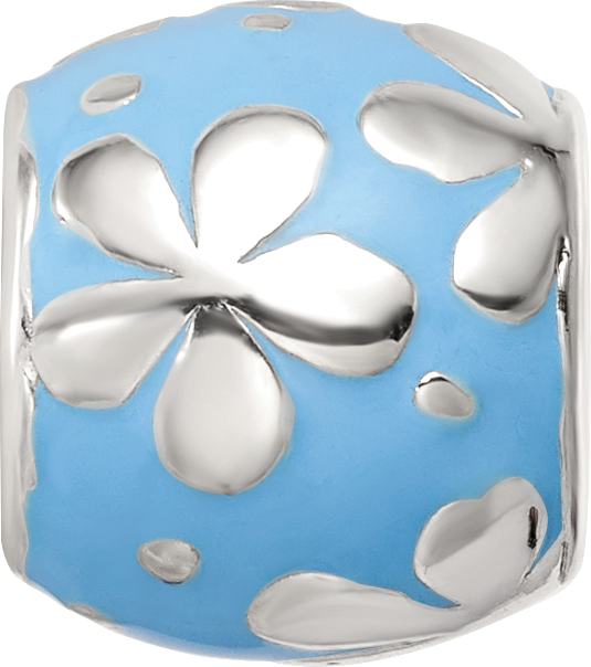 Sterling Silver Reflections Blue Enamel Floral Bead