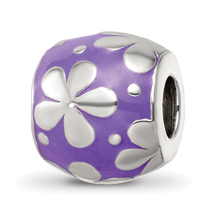 Sterling Silver Reflections Purple Enamel Floral Bead Main image