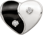 Sterling Silver Reflections Enamel CZ Yin Yang Heart Bead