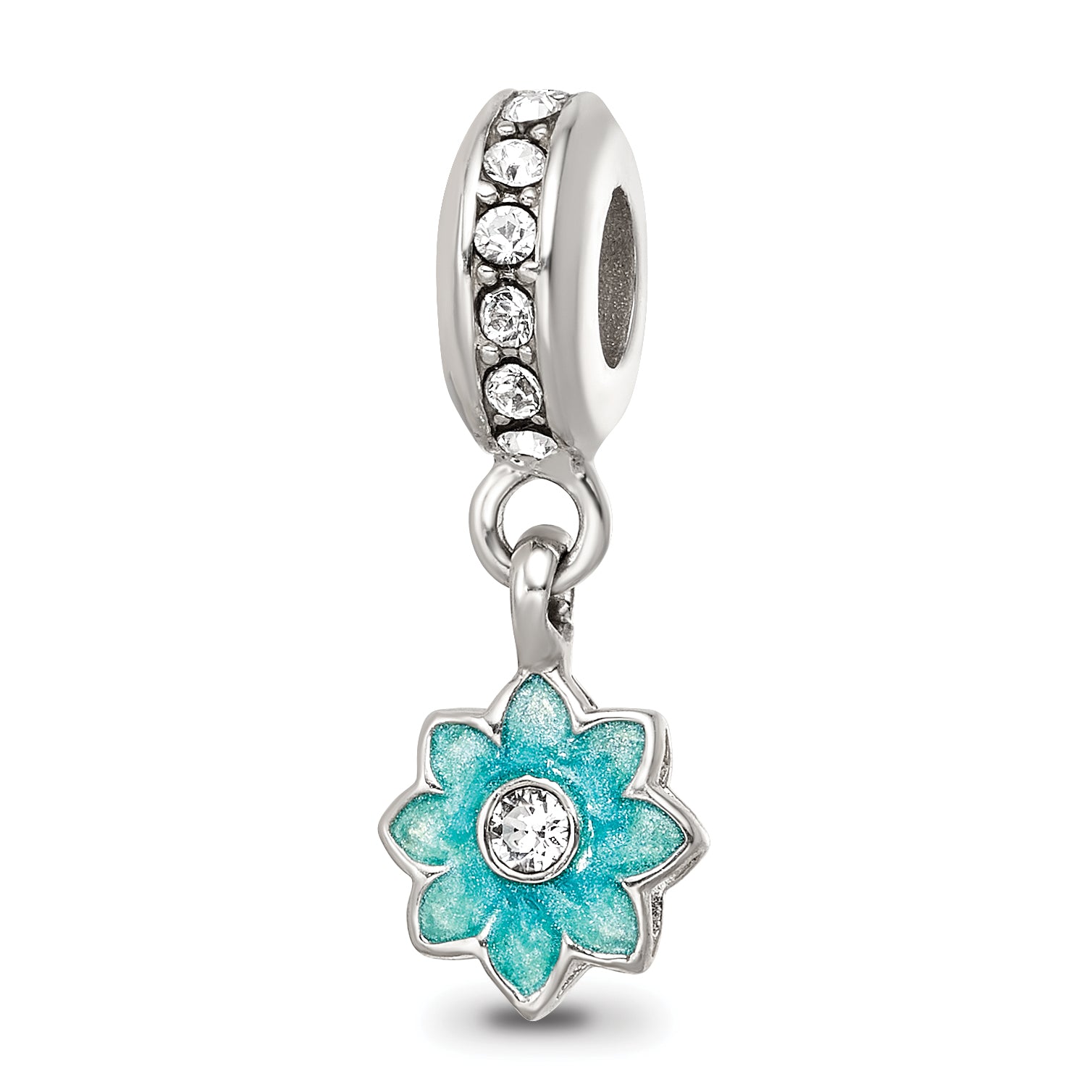SS Reflections Preciosa Crystal Teal Enamel Dangle Flower Bead Main image