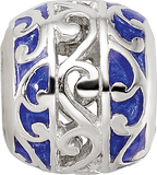 Sterling Silver Reflections Blue Enamel Swirl Design Bead