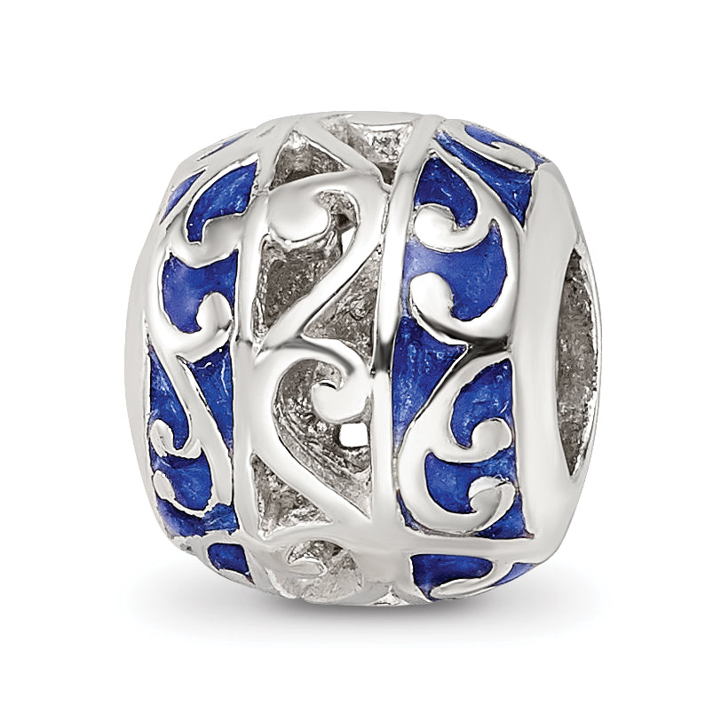 Sterling Silver Reflections Blue Enamel Swirl Design Bead Main image