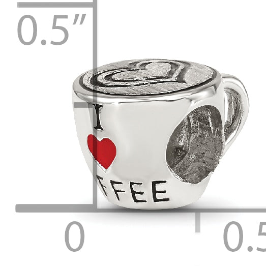 Sterling Silver Reflections Enamel I Heart Coffee Mug Bead