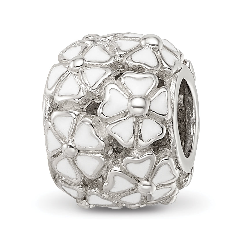 Sterling Silver Reflections White Enamel Floral Bead Main image