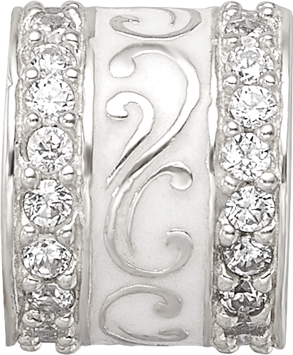 Sterling Silver Reflections White Enamel CZ Swirl Design Bead