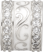 Sterling Silver Reflections White Enamel CZ Swirl Design Bead