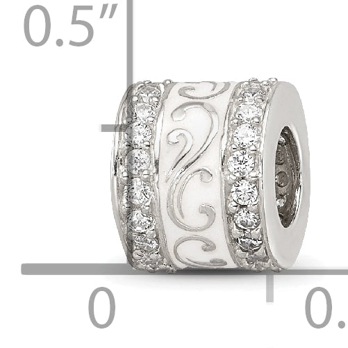 Sterling Silver Reflections White Enamel CZ Swirl Design Bead