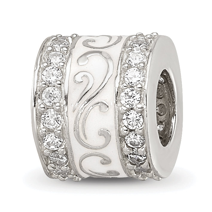 Sterling Silver Reflections White Enamel CZ Swirl Design Bead Main image
