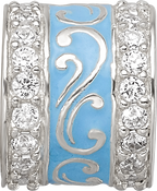 Sterling Silver Reflections Blue Enamel CZ Swirl Design Bead