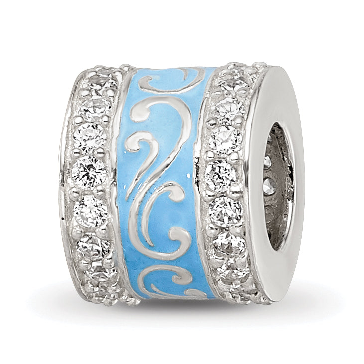 Sterling Silver Reflections Blue Enamel CZ Swirl Design Bead Main image
