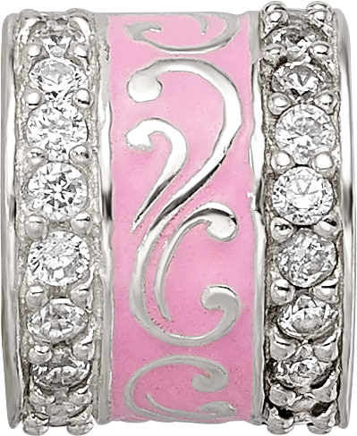 Sterling Silver Reflections Pink Enamel CZ Swirl Design Bead