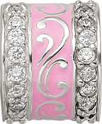 Sterling Silver Reflections Pink Enamel CZ Swirl Design Bead