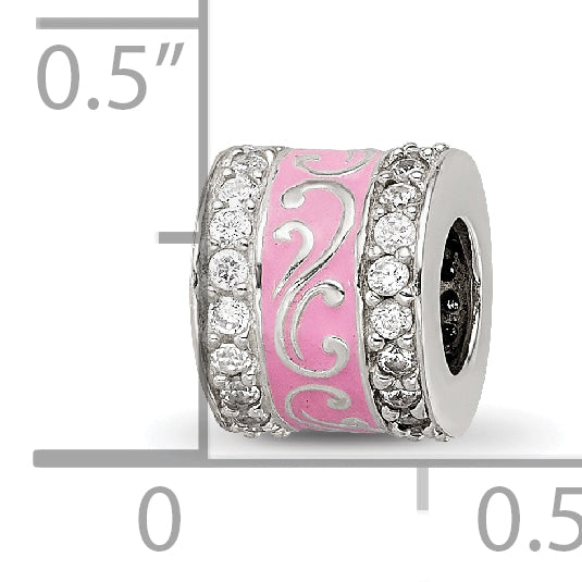Sterling Silver Reflections Pink Enamel CZ Swirl Design Bead