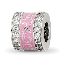 Sterling Silver Reflections Pink Enamel CZ Swirl Design Bead