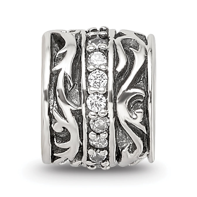 Sterling Silver Reflections CZ Antiqued Swirl Design Bead
