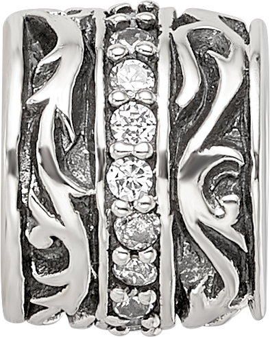 Sterling Silver Reflections CZ Antiqued Swirl Design Bead