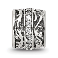 Sterling Silver Reflections CZ Antiqued Swirl Design Bead