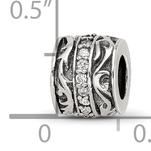 Sterling Silver Reflections CZ Antiqued Swirl Design Bead