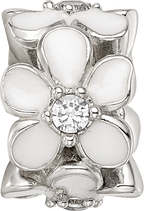 Sterling Silver Reflections White Enamel CZ Floral Bead