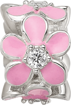 Sterling Silver Reflections Pink Enamel CZ Floral Bead