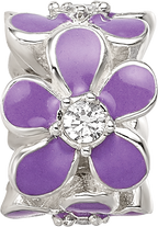 Sterling Silver Reflections Purple Enamel CZ Floral Bead