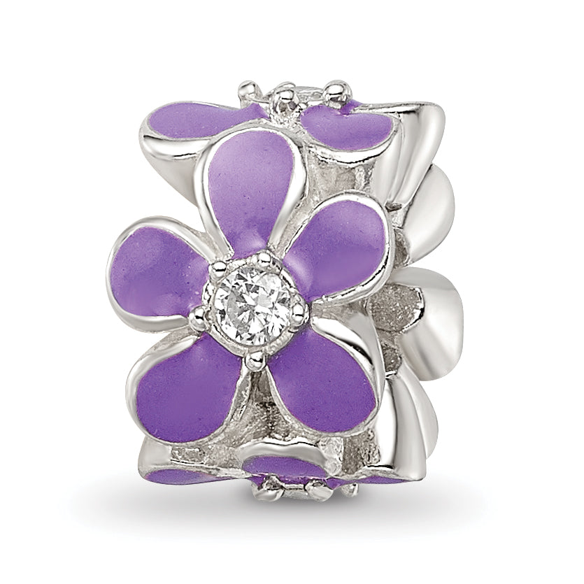 Sterling Silver Reflections Purple Enamel CZ Floral Bead Main image