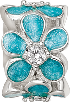 Sterling Silver Reflections Teal Enamel CZ Floral Bead