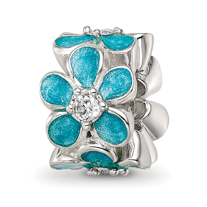 Sterling Silver Reflections Teal Enamel CZ Floral Bead Main image