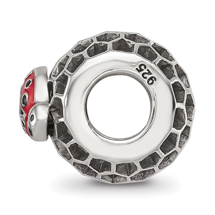 Sterling Silver Reflections Rhodium-plated Enamel Lady Bug Bead