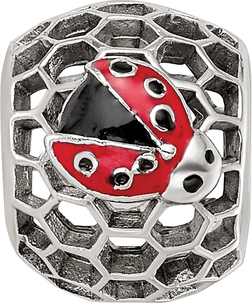 Sterling Silver Reflections Rhodium-plated Enamel Lady Bug Bead