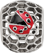 Sterling Silver Reflections Rhodium-plated Enamel Lady Bug Bead