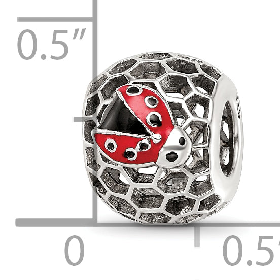 Sterling Silver Reflections Rhodium-plated Enamel Lady Bug Bead