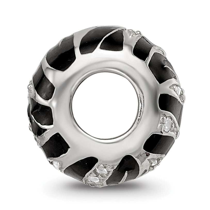 Sterling Silver Reflections Black Enamel Striped CZ Bead Secondary image