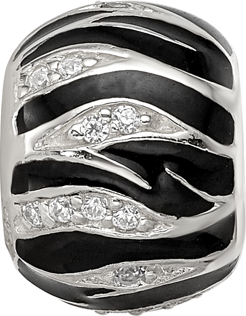Sterling Silver Reflections Black Enamel Striped CZ Bead