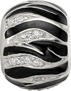 Sterling Silver Reflections Black Enamel Striped CZ Bead