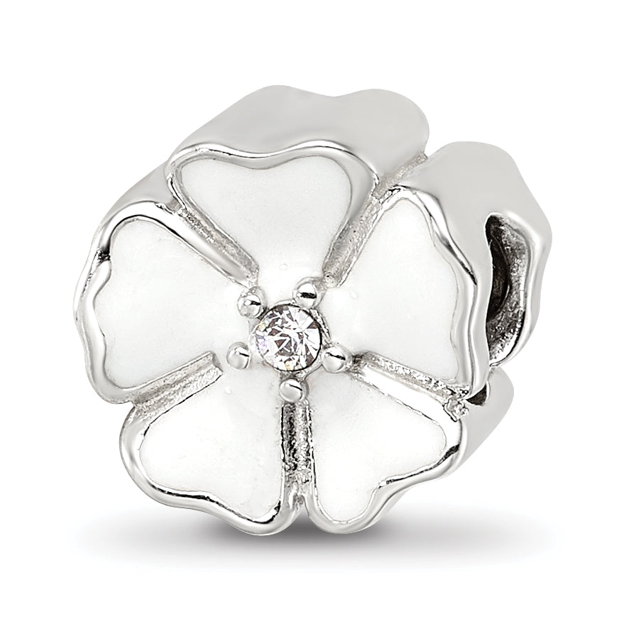 Sterling Silver Reflections White Enamel CZ Flower Bead Main image