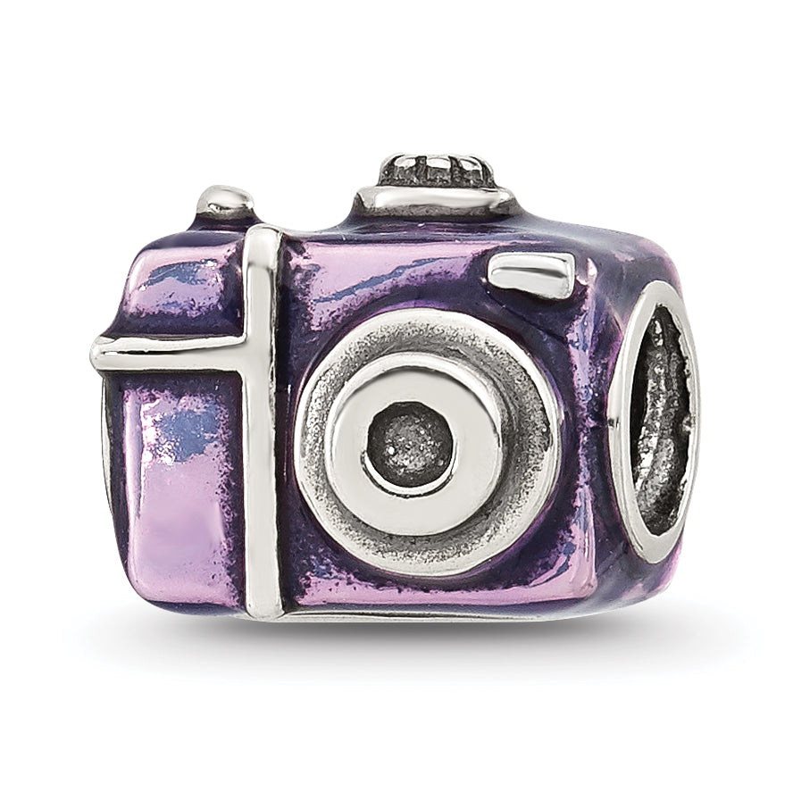 Sterling Silver Reflections Purple Enamel Camera Bead Main image