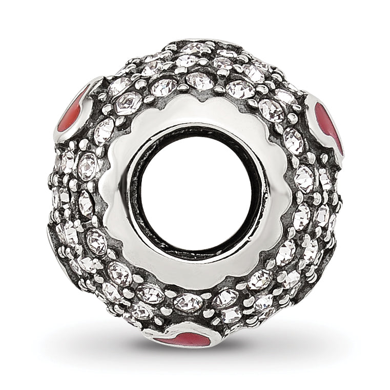 Sterling Silver Reflections CZ and Red Enamel Heart Round Bead Secondary image