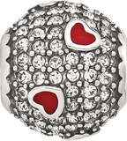 Sterling Silver Reflections CZ and Red Enamel Heart Round Bead