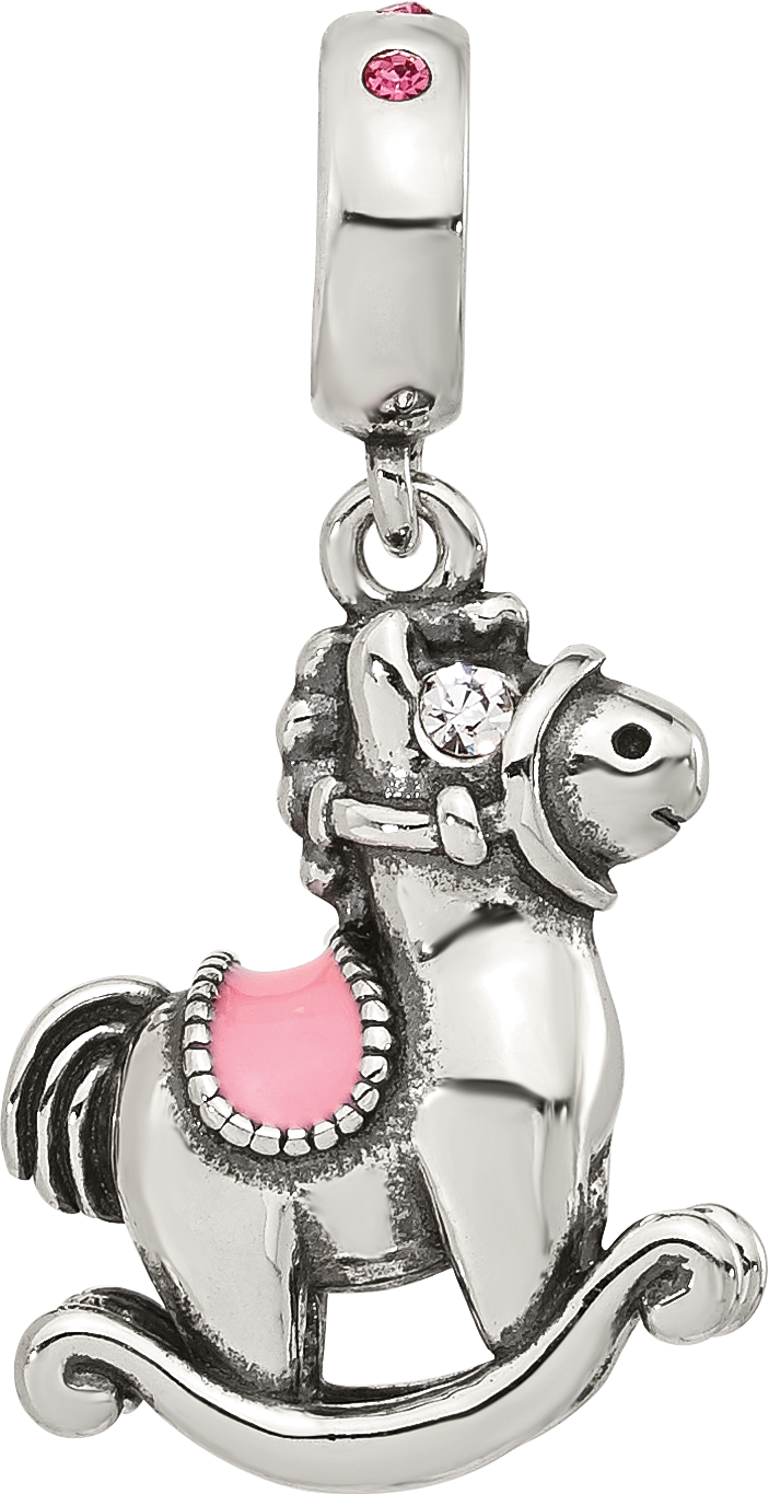 Sterling Silver Reflections CZ & Enamel Rocking Horse Lob Clasp Bead
