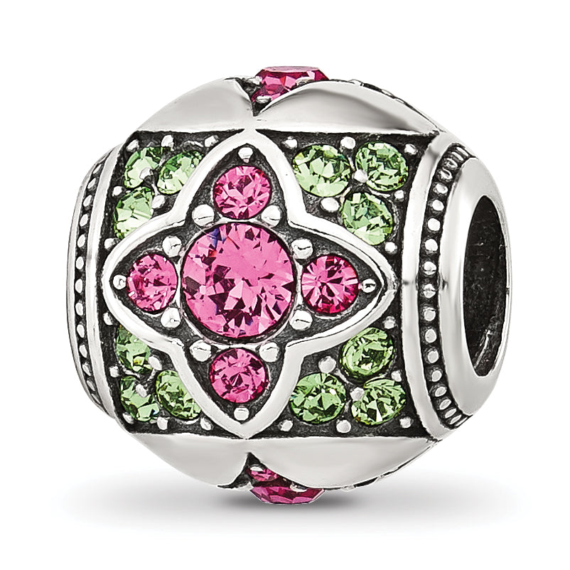 Sterling Silver Reflections Pink and Green CZ Round Bead Main image