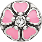 Sterling Silver Reflections Pink Enamel and CZ Flower Bead